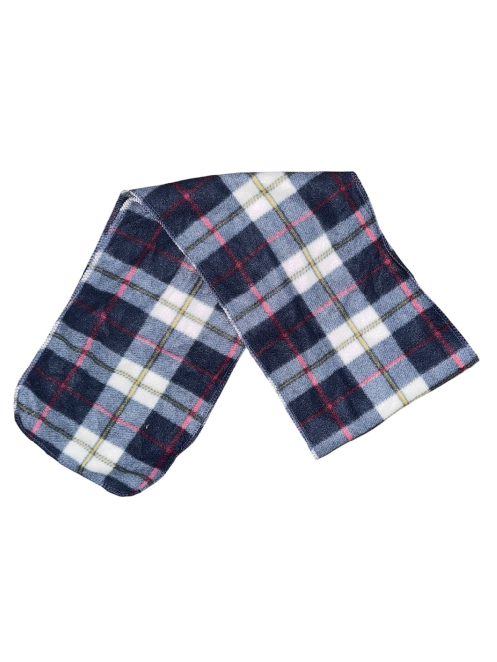 Navy Plaid Fleece Scarf with Red and White Accent